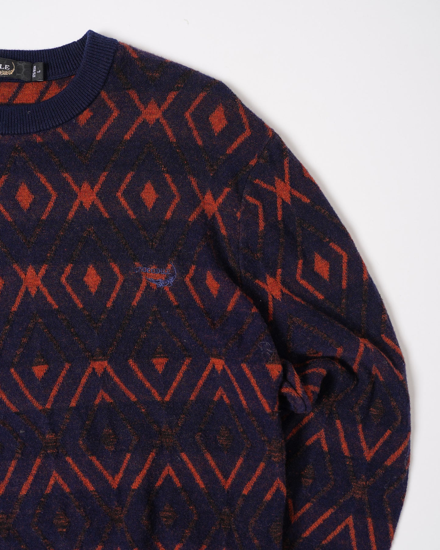 90s CROCODILE NAVY/ORANGE WOOL SWEATER -M